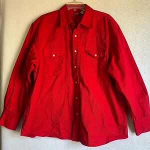 Weekendz Off Mens Red Heavy Cotton Twill Western Pearl Snap Long Sleeve Shirt L